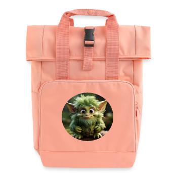 Grüner Fantasie-Waldkobold mit großen Augen - Rolltop Rucksack mit zwei Griffen - Chintzrosa - Vorne
