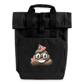 Verspieltes Happy Poop Design - Rolltop Rucksack mit zwei Griffen - Schwarz - Vorne