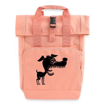 Kleiner schwarzer Hund und großes Maul - Rolltop Rucksack mit zwei Griffen - Chintzrosa - Vorne