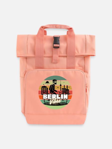 "Berlin Vibes" - Retro Sunset Style - Rolltop Rucksack mit zwei Griffen - Chintzrosa