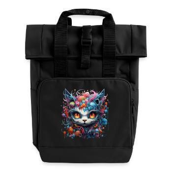 Color Cat - Roll Top Backpack with Two Handles - black - Front