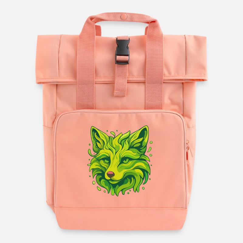 Neon Fox - Roll Top Backpack with Two Handles - chintz rose