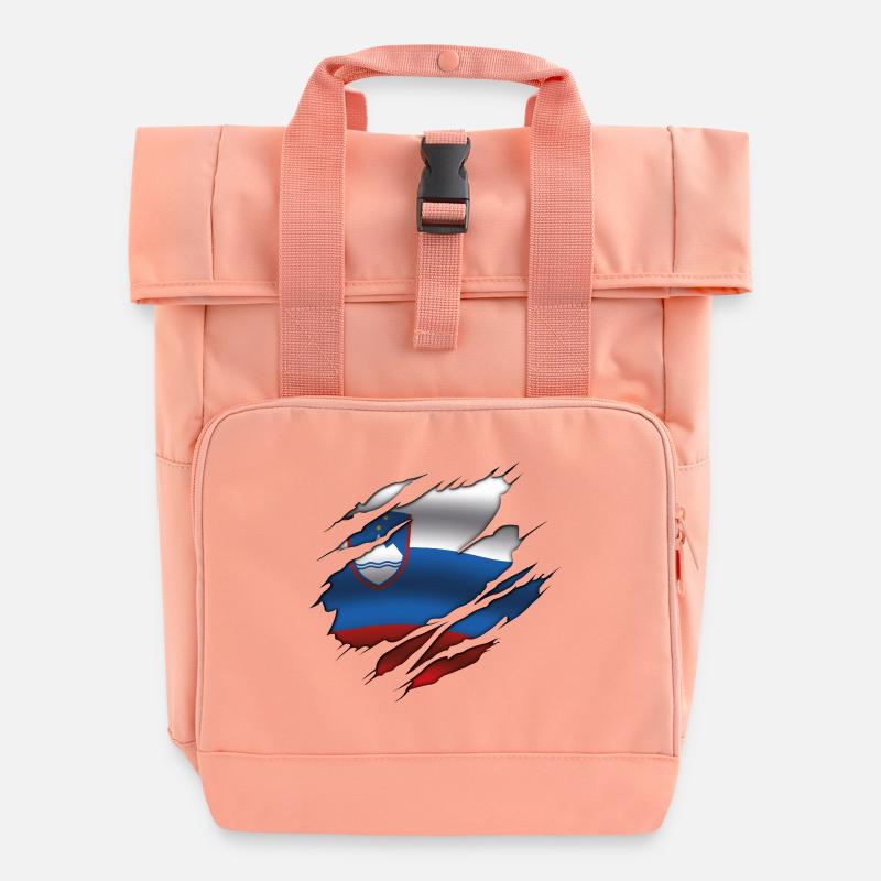 Drapeau de la Slovénie - Slovénie - Drapeau déchiré - Sac à dos Roll Top à deux anses - rose liberty