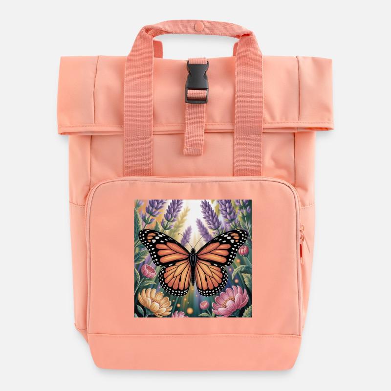 Lebendiger Monarchfalter Amidlavender blüht - Rolltop Rucksack mit zwei Griffen - Chintzrosa