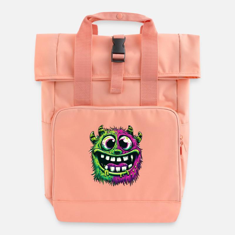 Colorful Psychedelic Monster - Roll Top Backpack with Two Handles - chintz rose