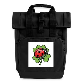 Shamrock with ladybug design - Roll Top Backpack with Two Handles - black - Front
