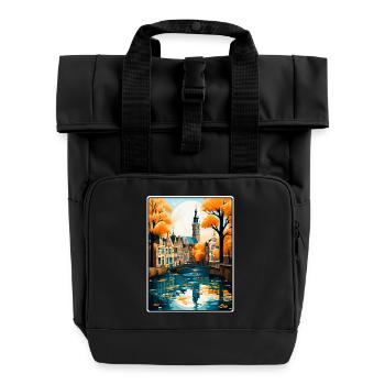 Gouda, paysage urbain de voyage vintage aux Pays-Bas - Sac à dos Roll Top à deux anses - noir - Devant