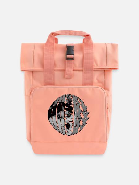 Wolfgesicht in Globus-Design - Rolltop Rucksack mit zwei Griffen - Chintzrosa