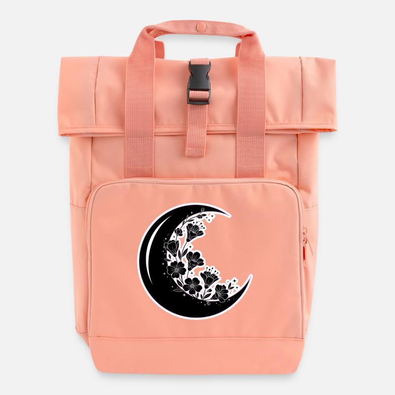 Blumen Mondphase Illustration - Rolltop Rucksack mit zwei Griffen - Chintzrosa