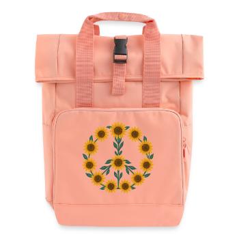 Sonnenblumen-Friedenssymbol-Design - Rolltop Rucksack mit zwei Griffen - Chintzrosa - Vorne