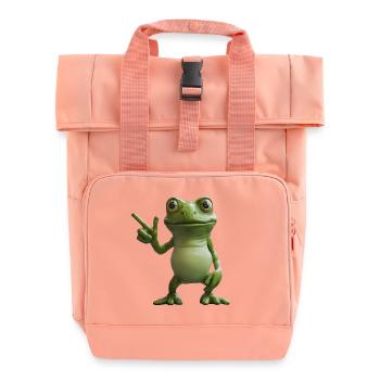 Frog Peace Sign Motif, Directional Signpost - Roll Top Backpack with Two Handles - chintz rose - Front