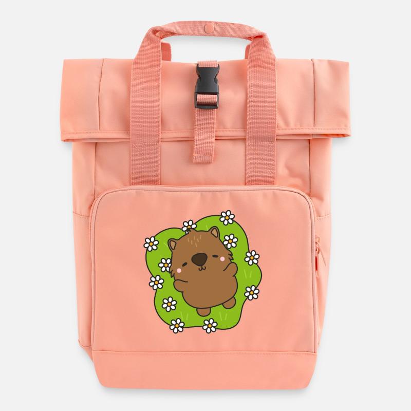 Cute beaver with a floral heart - Roll Top Backpack with Two Handles - chintz rose