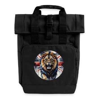 Proud British Lion and Union Jack Print - Roll Top Backpack with Two Handles - black - Front