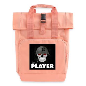 Skull Veteran – Real Player Gaming Helm Design - Rolltop Rucksack mit zwei Griffen - Chintzrosa - Vorne