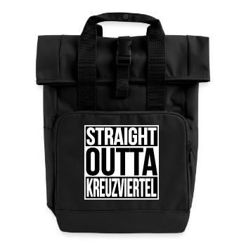 STRAIGHT OUTTA KREUZVIERTEL - Rolltop Rucksack mit zwei Griffen - Schwarz - Vorne