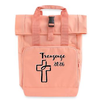 Trauzeuge 2026 Hochzeit christlich Kreuz Fisch - Rolltop Rucksack mit zwei Griffen - Chintzrosa - Vorne