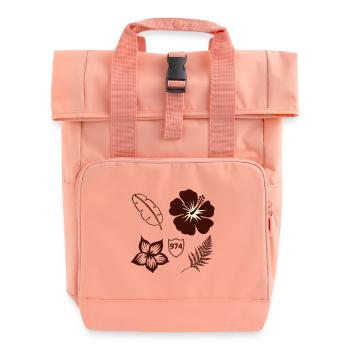 974 Retro Hibiskus und Laub - Rolltop Rucksack mit zwei Griffen - Chintzrosa - Vorne