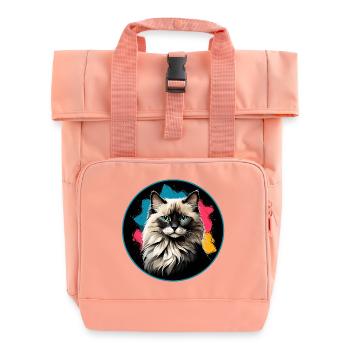 Katzenporträt Neon Spritzer im Kreis - Rolltop Rucksack mit zwei Griffen - Chintzrosa - Vorne