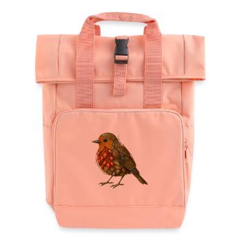 Rotkehlchen Illustration im Naturdesign - Rolltop Rucksack mit zwei Griffen - Chintzrosa - Vorne
