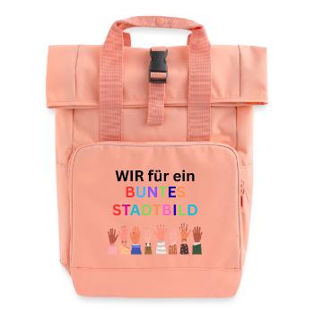 Wir für ein buntes Stadtbild. Bunte Nation - Rolltop Rucksack mit zwei Griffen - Chintzrosa - Vorne