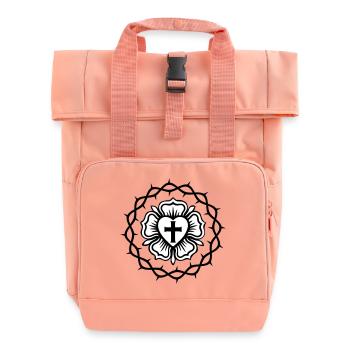 Lutheran rose and Crown of thorns - Roll Top Backpack with Two Handles - chintz rose - Front