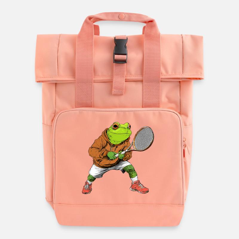 Frogs Tennis - Roll Top Backpack with Two Handles - chintz rose