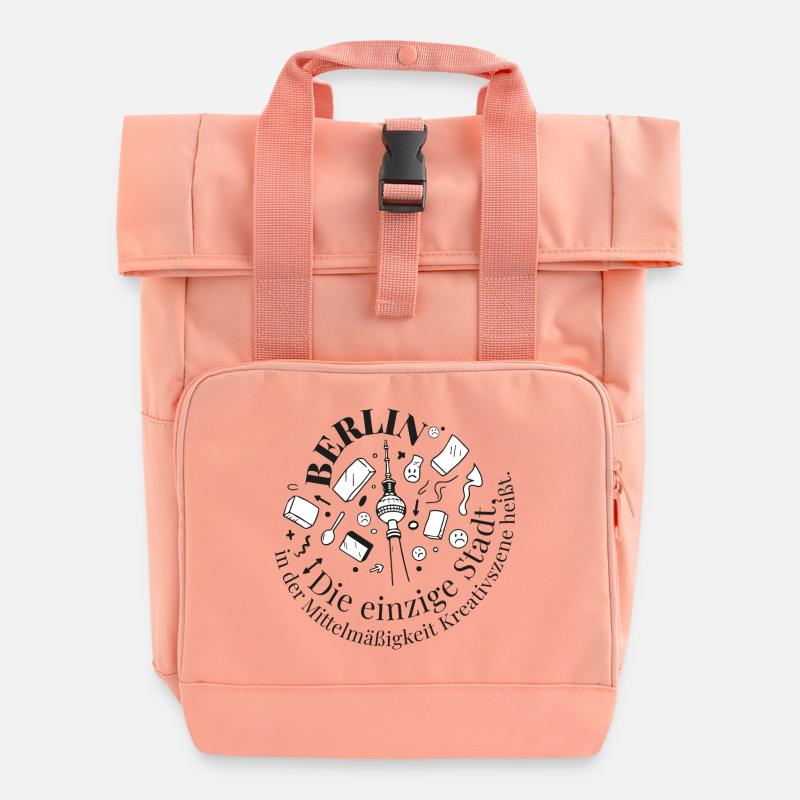 Berlin Tower Creative Motif - Roll Top Backpack with Two Handles - chintz rose
