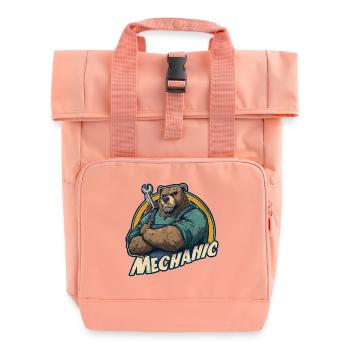 Mechanic Bear Strong Workshop Motif - Roll Top Backpack with Two Handles - chintz rose - Front
