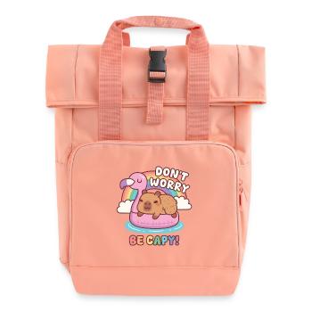 Cute Capybara Chill On Flamingo Dont Worry Be Capy - Roll Top Backpack with Two Handles - chintz rose - Front