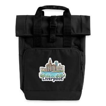 Liverpool Skyline Three Graces Liver Building Art - Roll Top Backpack with Two Handles - black - Front
