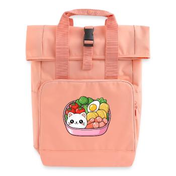 Kawaii Bento Cat Bowl - Roll Top Backpack with Two Handles - chintz rose - Front