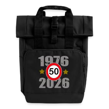 50th anniversary 1976-2026 - Roll Top Backpack with Two Handles - black - Front