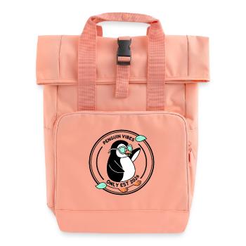 Schwarzer Pinguin in Mint-Brille 2026 - Rolltop Rucksack mit zwei Griffen - Chintzrosa - Vorne