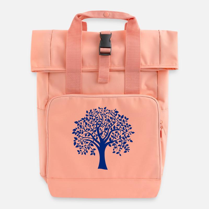 Base Blue Jumbo Tree Print Silhouette - Roll Top Backpack with Two Handles - chintz rose