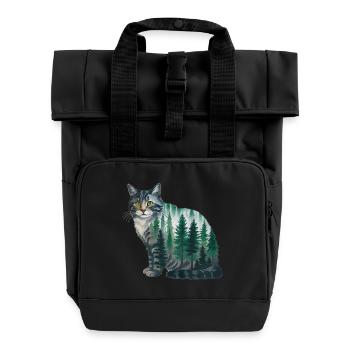 Un chat de la forêt peint à l’aquarelle Chat de la forêt - Sac à dos Roll Top à deux anses - noir - Devant
