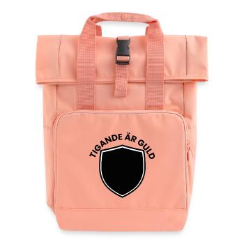 Schildemblem mit gebogenem Text - Rolltop Rucksack mit zwei Griffen - Chintzrosa - Vorne