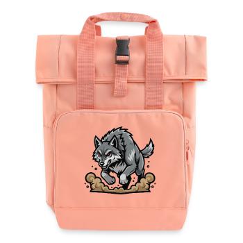 Wild Gray Wolf Charge Mascot Wolf Run - Roll Top Backpack with Two Handles - chintz rose - Front