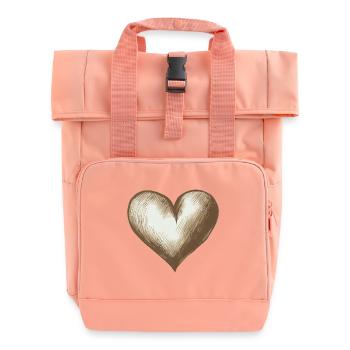 Sepia Sketch Heart - Roll Top Backpack with Two Handles - chintz rose - Front