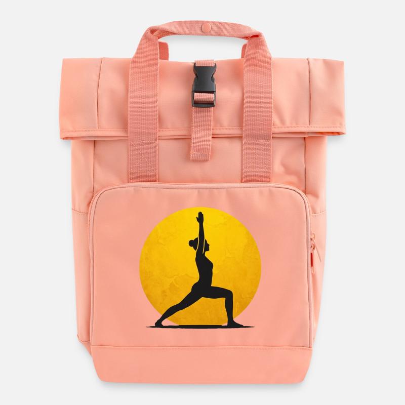 Krieger I Yoga Pose Silhouette Goldene Sonne - Rolltop Rucksack mit zwei Griffen - Chintzrosa