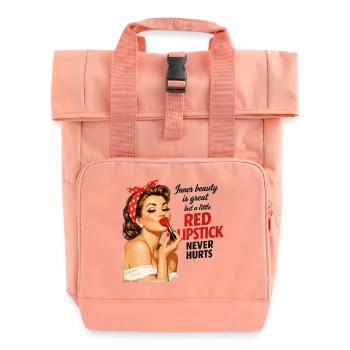 Pin-Up Girl Retro Design: Roter Lippenstift - Rolltop Rucksack mit zwei Griffen - Chintzrosa - Vorne