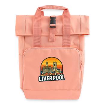 Vintage Liverpool Skyline Retro-Sonnenuntergangsdesign - Rolltop Rucksack mit zwei Griffen - Chintzrosa - Vorne