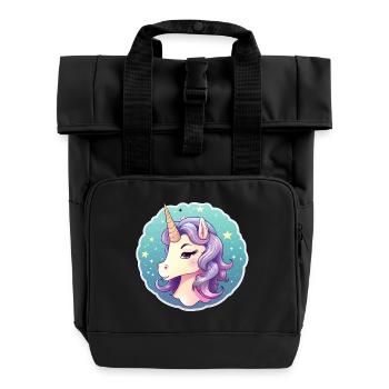 Pastel Unicorn in the Sea of Stars - Roll Top Backpack with Two Handles - black - Front
