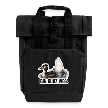 Bin kurz weg – Vogel Motiv - Rolltop Rucksack mit zwei Griffen - Schwarz - Vorne