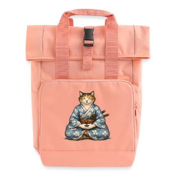 Zen Samurai Cat Meditation Kimono - Roll Top Backpack with Two Handles - chintz rose - Front