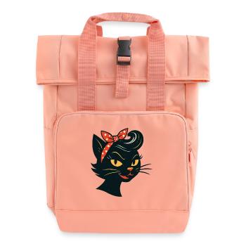 Black cat in 50s retro style - Roll Top Backpack with Two Handles - chintz rose - Front