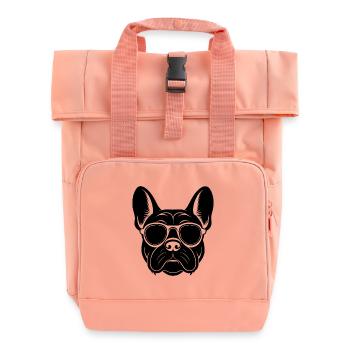 Französischer Bulldogge - Rolltop Rucksack mit zwei Griffen - Chintzrosa - Vorne