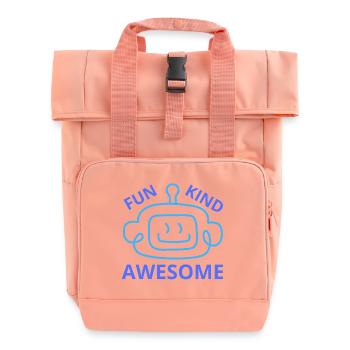 Fun Kind Awesome – Positive Kids Graphic Tee - Roll Top Backpack with Two Handles - chintz rose - Front
