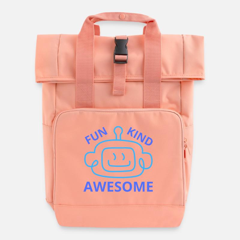 Fun Kind Awesome – Positive Kids Graphic Tee - Roll Top Backpack with Two Handles - chintz rose