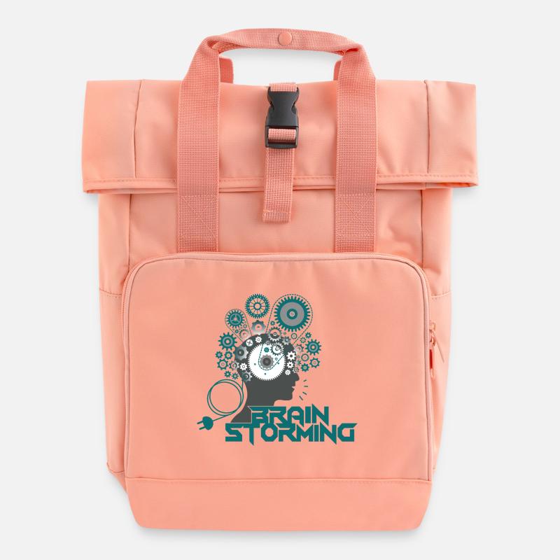 Brainstorming Head – Office & Office Ideas - Roll Top Backpack with Two Handles - chintz rose