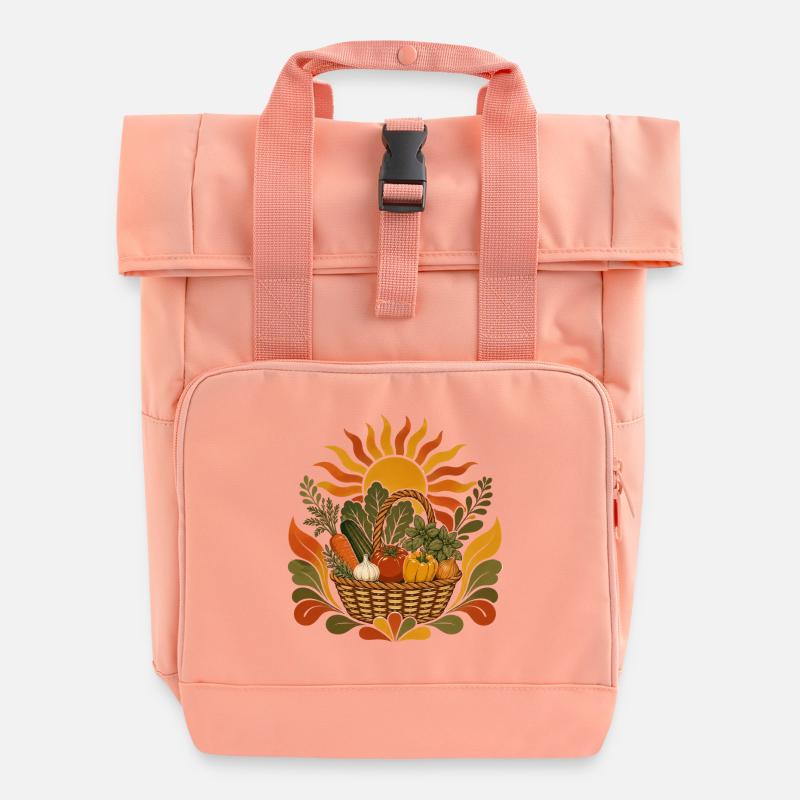 Summer Harvest Basket - Roll Top Backpack with Two Handles - chintz rose